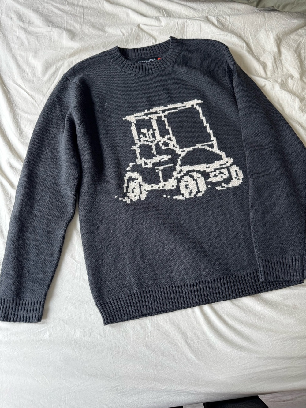 Men's Black Crewneck Sweater with White Golf Cart Graphic